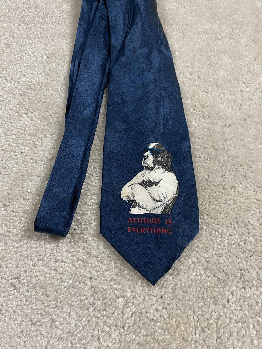 VTG Big Dogs Tie Attitude Is Everything Dog Mens Blue Silk‎ Novelty Necktie Fun